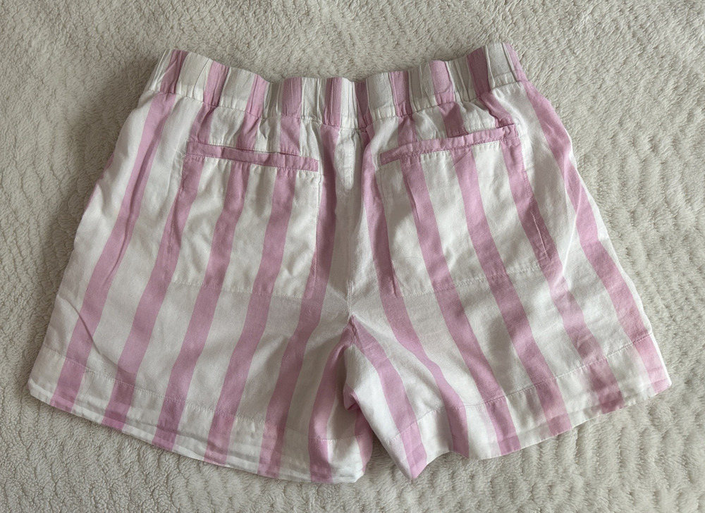 On 34th Shorts Womens M Pink & White Striped Lined Cotton Elastic Waist Pull on